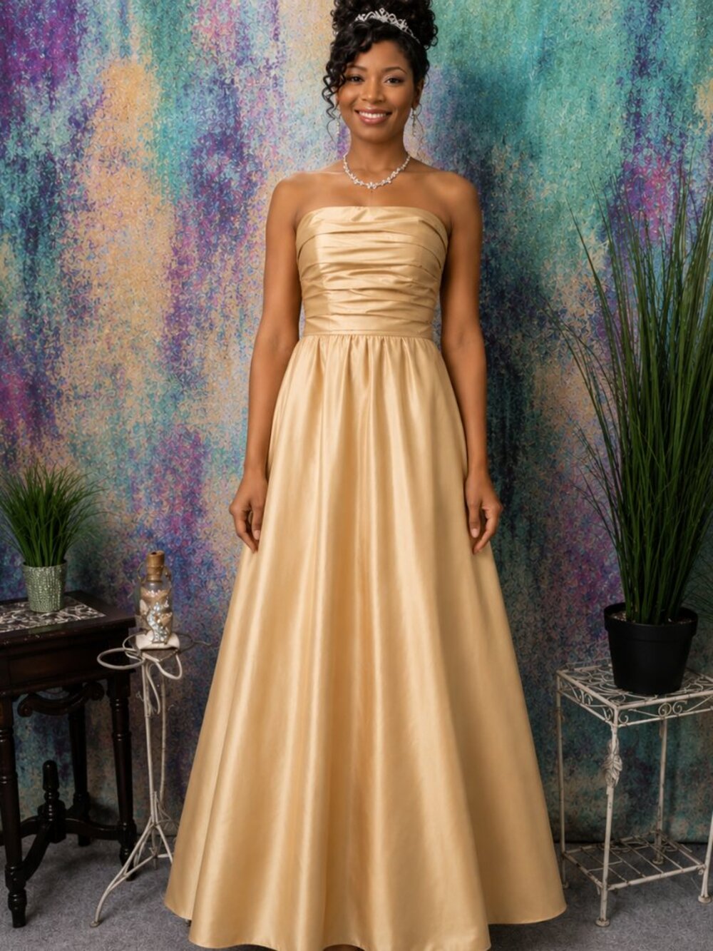 NEWπMori Lee Princess Gold Strapless Pleated Corset Prom - Formal- Ball Gown